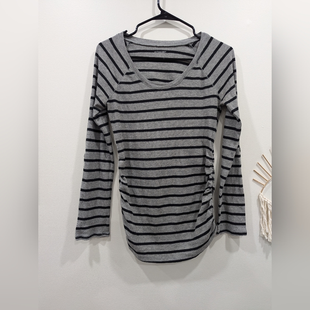 Motherhood Gray and Black Striped Long Sleeve Maternity Top